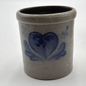 Vintage 1993 Small Rowe Pottery Works Salt Glazed Cobalt Blue Heart Crock
